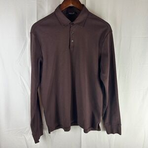 Massimo Dutti Long Sleeve Polo Shirt Brown Mens Size Large